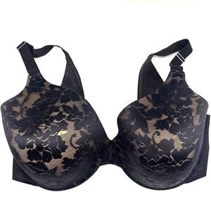 Soma Vanishing Back Bra 38DD Black Lace Floral Full Coverage Smoothing Underwire